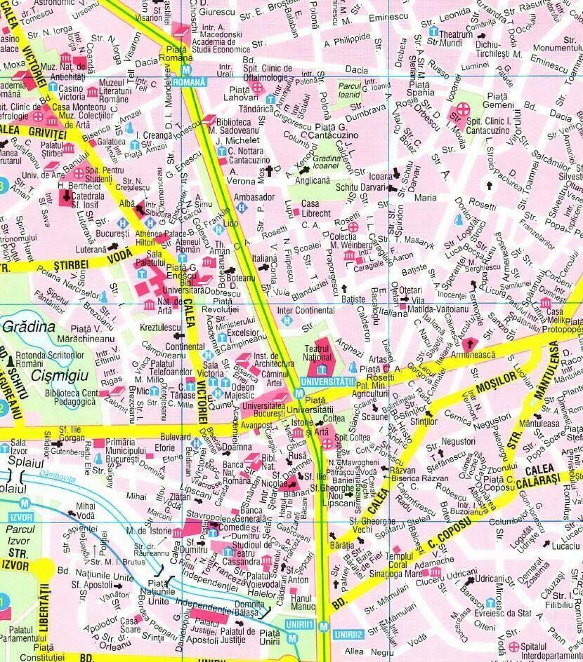 карта на букурешт во центарот на градот